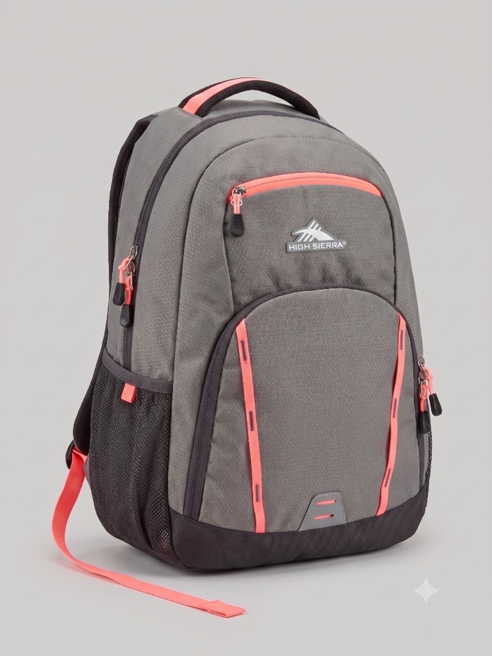 High Sierra Gray & Coral Orange Backpack - Multi-Pocket Laptop School Travel Bag